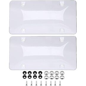 2 Pack License Plate Covers- Clear Flat License Plate Cover, Novelty Unbreakable Car Tag Frame Protector for Vehicles with Screws, Screw Caps, Washers