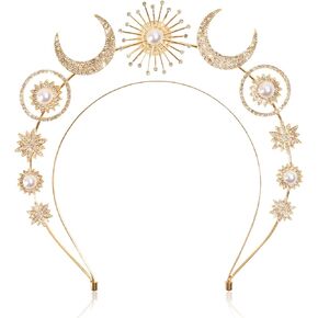 Oaoleer Halo Crown Moon Stars Goddess Crown for Women Girls, Halo Headband Tiaras Bridal Wedding Headpiece Halloween Headbands Cosplay in Kuwait