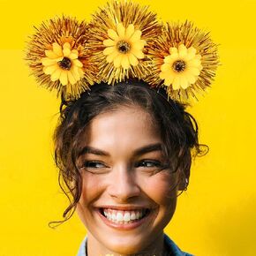 Boho Flower Headband Gold Daisy Hairband Sunflower Tinsel Hair Hoop Holiday Headpiece Hawaii Cute Head Bands Bride Hair Accessories for Party Carnival Gift
