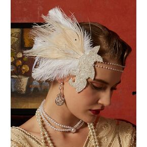 Cizoe 1920s Gatsby Flapper ريشة عقال 20s إكسسوارات كريستال مطرز غطاء رأس الزفاف