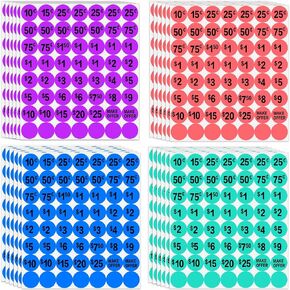 Garage Sale Stickers 1344pcs Yard Sale Price Stickers for Flea Market Retail Business 4 Bright Colors 20 Type Price Tags Stickers in Sizes 3/4" Diameter