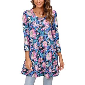 ENMAIN Women's Tunic Top 3/4 Sleeve Plus Size Tunic Tops to Wear with Leggings Ladies Casual Swing Dressy Blouses