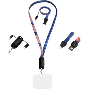 ABCOOL نجوم وخطوط شريط قياس كابل USB حبل شارة، EDC متعدد الوظائف لشحن الهاتف متري حاكم إمبراطوري استبدال حزام معرف الرقبة مع العلم الأمريكي لمكتب ورشة العمل والمدرسة النباتية in Kuwait