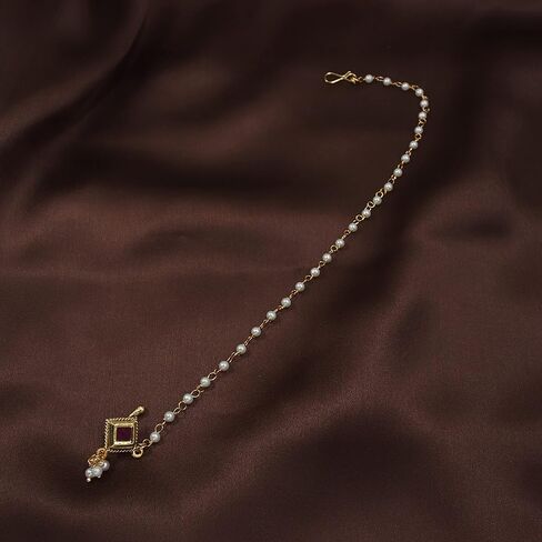 I Jewels خاتم أنف زفاف هندي مطلي بالذهب عيار 18 قيراط من بوليوود عرقي / ناث بدون ثقب مع سلسلة لؤلؤ مغطاة بحجر اللؤلؤ للنساء/الفتيات (NL36) in Saudi Arabia