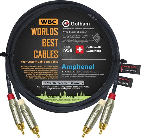 زوج كابل RCA بطول 4 أقدام - Gotham GAC-4/1 (أسود) كابل توصيل صوت رباعي النجوم مع Amphenol ACPR Die-Cast، موصلات RCA مطلية بالذهب - اتجاهي in Saudi Arabia