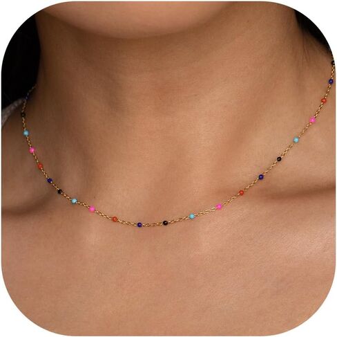 Boho Beaded Choker Necklaces for Women Trendy Gold Chain Necklace Dainty Gold Necklace Cute Rainbow Necklaces for Teen Girls in Saudi Arabia