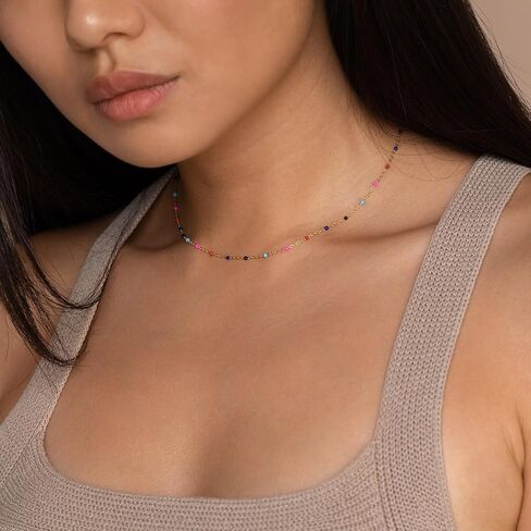Boho Beaded Choker Necklaces for Women Trendy Gold Chain Necklace Dainty Gold Necklace Cute Rainbow Necklaces for Teen Girls in Saudi Arabia