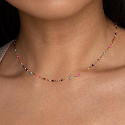 Boho Beaded Choker Necklaces for Women Trendy Gold Chain Necklace Dainty Gold Necklace Cute Rainbow Necklaces for Teen Girls in Saudi Arabia