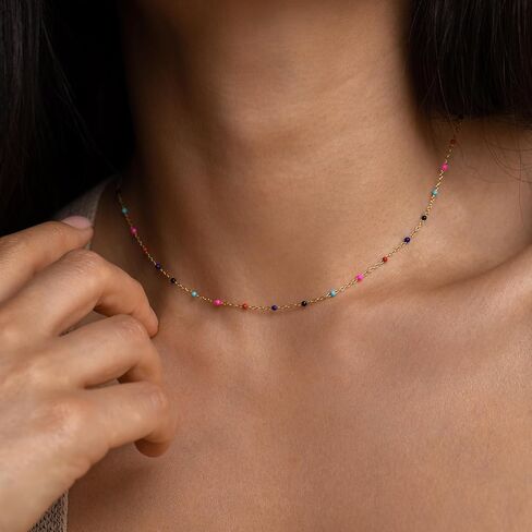 Boho Beaded Choker Necklaces for Women Trendy Gold Chain Necklace Dainty Gold Necklace Cute Rainbow Necklaces for Teen Girls in Saudi Arabia
