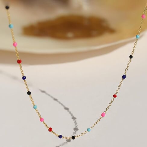 Boho Beaded Choker Necklaces for Women Trendy Gold Chain Necklace Dainty Gold Necklace Cute Rainbow Necklaces for Teen Girls in Saudi Arabia