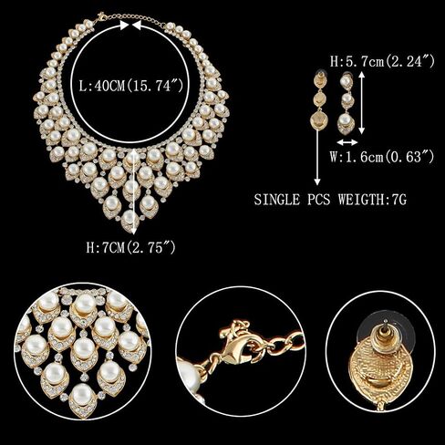EVER FAITH Crystal Ivory Color Simulated Pearl V-Shaped Cluster Necklace Earrings Jewelry Set Clear Gold-Tone in Saudi Arabia
