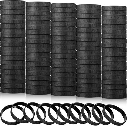 100 Pcs Motivational Wristbands Bulk Black Inspirational Silicone Bracelets Stretch Rubber Wristbands for Women Men Teens Gift, 10 Styles in Kuwait