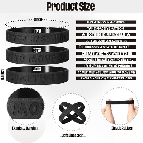 100 Pcs Motivational Wristbands Bulk Black Inspirational Silicone Bracelets Stretch Rubber Wristbands for Women Men Teens Gift, 10 Styles in Kuwait