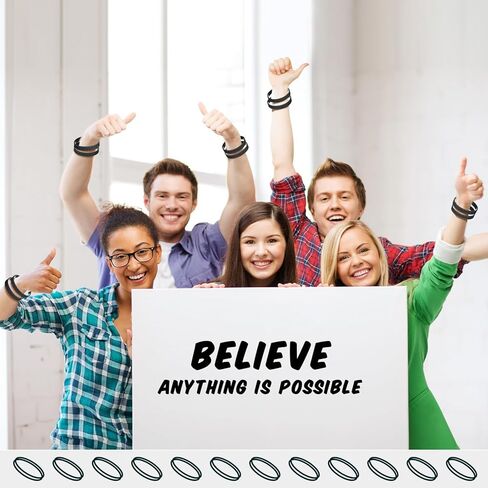 100 Pcs Motivational Wristbands Bulk Black Inspirational Silicone Bracelets Stretch Rubber Wristbands for Women Men Teens Gift, 10 Styles in Kuwait
