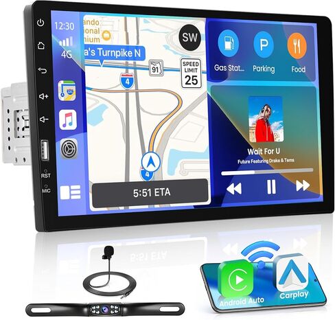 9 Inch Touch Screen Single Din Car Stereo with Apple Carplay Android Auto, Hikity Car Radio Bluetooth Car Audio Support Mirror Link FM AM/USB/EQ Setting + Backup Camera in Saudi Arabia