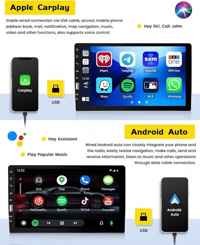 9 Inch Touch Screen Single Din Car Stereo with Apple Carplay Android Auto, Hikity Car Radio Bluetooth Car Audio Support Mirror Link FM AM/USB/EQ Setting + Backup Camera in Saudi Arabia