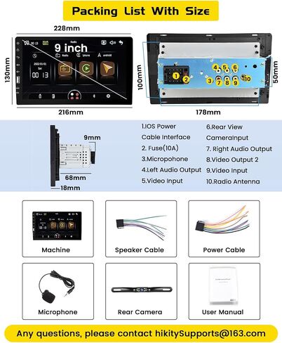 9 Inch Touch Screen Single Din Car Stereo with Apple Carplay Android Auto, Hikity Car Radio Bluetooth Car Audio Support Mirror Link FM AM/USB/EQ Setting + Backup Camera in Saudi Arabia