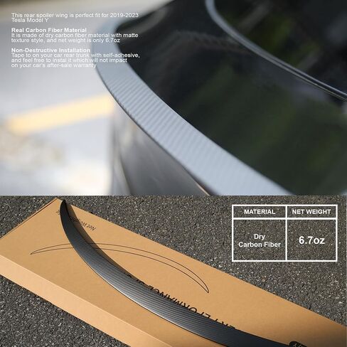 Rear Trunk Spoiler Wings for Tesla Model Y Real Carbon Fiber Tail Spoiler Wing Rear Lip Trunk for Tesla Decoration Accessories Rear Trunk Wing (Matte Carbon Fiber, Model Y) in Kuwait