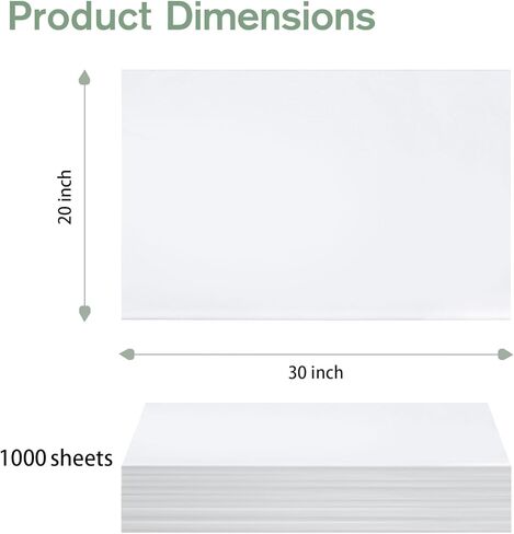 Simetufy 1000 ورقة مناديل بيضاء كبيرة الحجم، 20 بوصة × 30 بوصة ورق تغليف للتحرك، ورق تغليف الهدايا لتغليف عيد الأم وحفلات الزفاف وأعياد الميلاد والحرف اليدوية in Kuwait