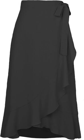 تنورة نسائية صيفية عالية الخصر ملفوفة مكشكشة وفتحة جانبية وحزام خصر قابل للتعديل in Kuwait