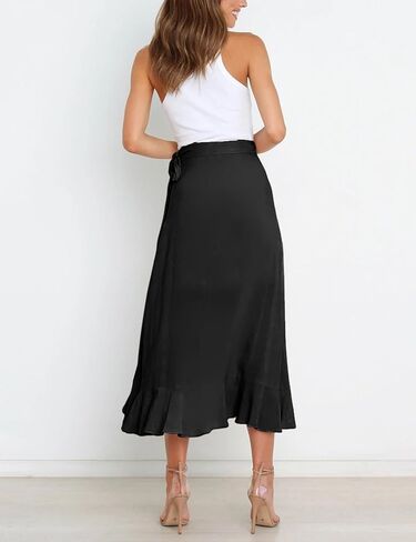 تنورة نسائية صيفية عالية الخصر ملفوفة مكشكشة وفتحة جانبية وحزام خصر قابل للتعديل in Kuwait