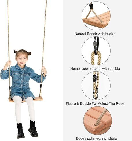 مقعد أرجوحة شجرة خشبي كلاسيكي، أرجوحة شجرة خارجية للبالغين والأطفال، مقعد أرجوحة خشبي بحبل قوي، مقعد أرجوحة داخلي/خارجي للحديقة أو الفناء أو الشرفة الأمامية in Kuwait