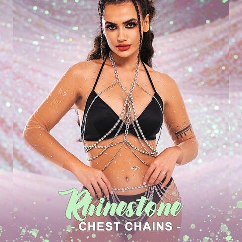 ريتان الفضة حجر الراين سلسلة مجوهرات الجسم كريستال الصدر سلاسل الطبقات بيكيني سلسلة الصدرية للنساء in Kuwait
