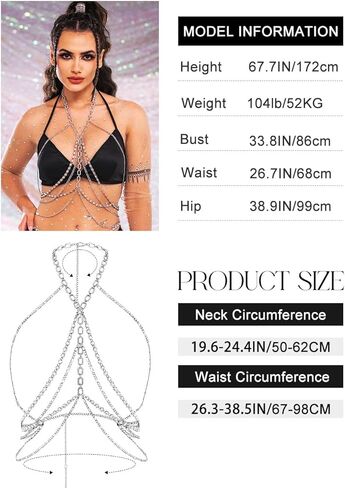 ريتان الفضة حجر الراين سلسلة مجوهرات الجسم كريستال الصدر سلاسل الطبقات بيكيني سلسلة الصدرية للنساء in Kuwait