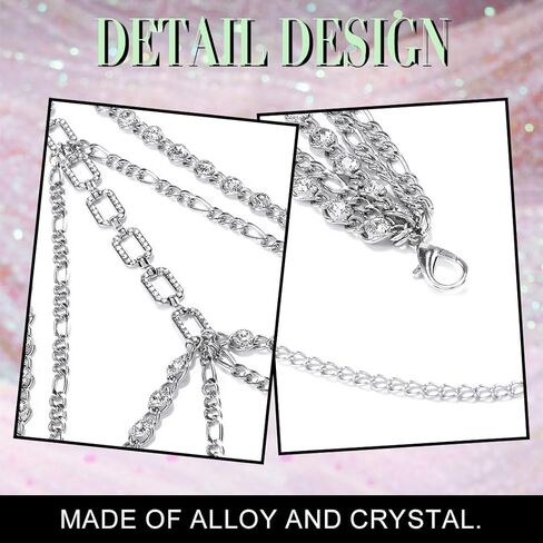 ريتان الفضة حجر الراين سلسلة مجوهرات الجسم كريستال الصدر سلاسل الطبقات بيكيني سلسلة الصدرية للنساء in Kuwait