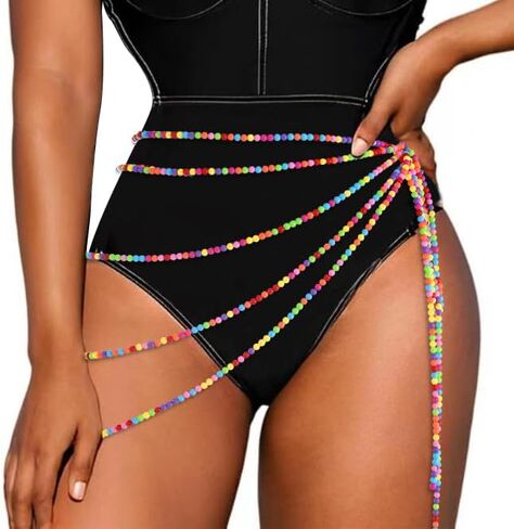 سلسلة خصر مطرزة بألوان قوس قزح من Zoestar Boho، سلسلة بطن من الخرز الملون، سلسلة صيفية للشاطئ، إكسسوارات للجسم للنساء in Kuwait