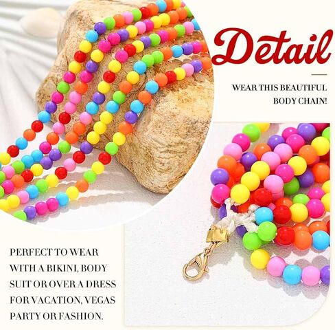 سلسلة خصر مطرزة بألوان قوس قزح من Zoestar Boho، سلسلة بطن من الخرز الملون، سلسلة صيفية للشاطئ، إكسسوارات للجسم للنساء in Kuwait