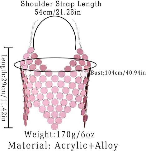 Sequins Body Chain Bra Top Rose Gold Crop Top Chain Sexy Backless Beach Bikini Club Chest Body Chain Jewelry for Women in Kuwait