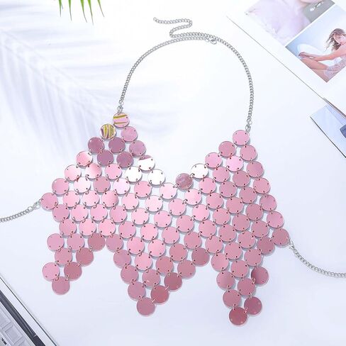 Sequins Body Chain Bra Top Rose Gold Crop Top Chain Sexy Backless Beach Bikini Club Chest Body Chain Jewelry for Women in Kuwait