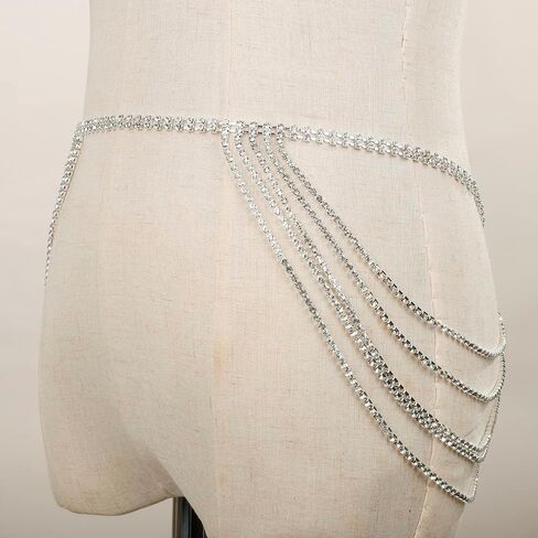 سباركلي أحجار الراين الخرز 5 طبقة الخصر سلسلة حزام البطن الفضي للنساء الفتيات حزب بلينغ المجوهرات in Kuwait