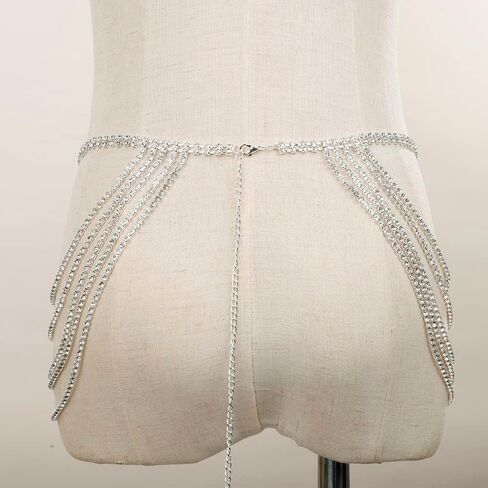 سباركلي أحجار الراين الخرز 5 طبقة الخصر سلسلة حزام البطن الفضي للنساء الفتيات حزب بلينغ المجوهرات in Kuwait
