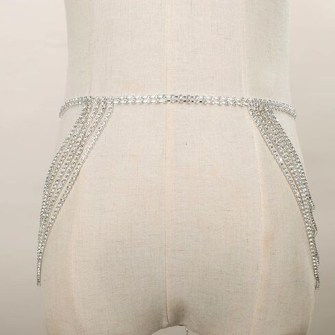 سباركلي أحجار الراين الخرز 5 طبقة الخصر سلسلة حزام البطن الفضي للنساء الفتيات حزب بلينغ المجوهرات in Kuwait