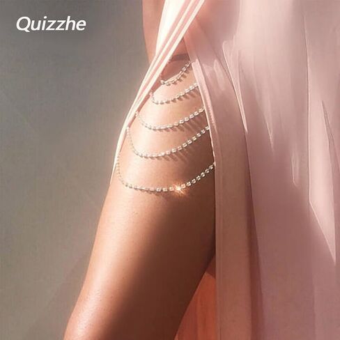 Boho Layered Crystal Leg Chains Silver Trendy Rhinestone Tassel Sexy Body Chain Beach Rave Party Jewelry Accessories Gifts for Women Girls in Saudi Arabia