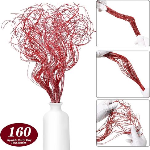 syhood 160 جهاز كمبيوتر شخصى بريق مجعد تينغ فروع عيد الميلاد فروع زهرية حشو أغصان مجعد اصطناعية لتزيين شجرة عيد الميلاد إكليل إكليل، المزهريات الحرفية ديكور حديقة المنزل (الذهب) in Kuwait