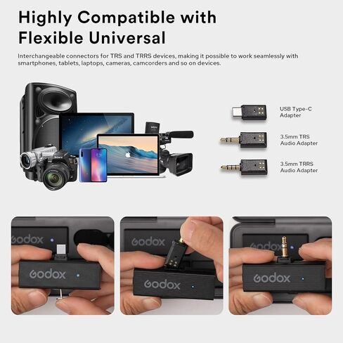 GODOX MoveLink Mini UC Kit2 Wireless Microphone System, 100m(328ft.) Range, 6H Battery Life Lavalier Mic with Portable Charging Case for Android/DSLR Cameras Vlogging, TikTok, Interviewing in Saudi Arabia