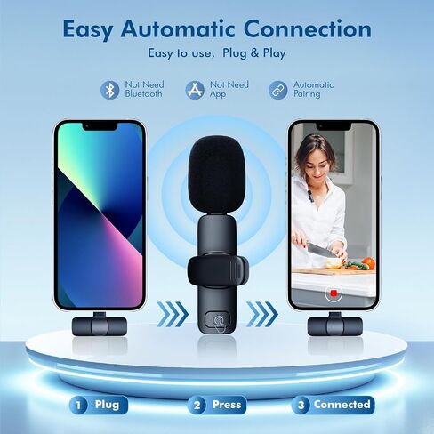 ميكروفون لاسلكي احترافي لأجهزة iPhone iPad، 2 حزمة من الميكروفونات اللاسلكية التي تعمل على إلغاء الضوضاء، ميكروفونات احترافية لتسجيل الفيديو، البث المباشر للألعاب، المقابلات، YouTube، TikTok، Vlog in Saudi Arabia