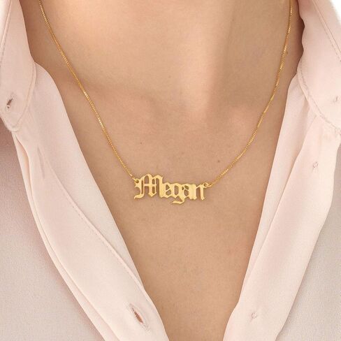MYKA - Retro Personalized Old English Font Name Necklace In 925 Sterling Silver, 18K Gold & Rose Gold Plated - Custom Jewelry Nameplate - Dainty Christmas, Mother's Day, Xmas, Birthday Jewelry Gift For Mom, Mother, Her, Women in Kuwait