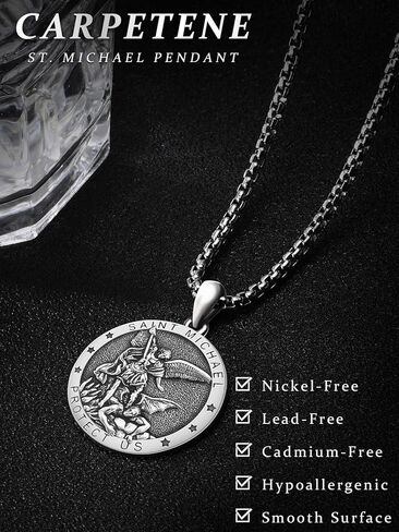 Saint Necklace 925 Sterling Silver St Michael Pendant for Men Women Patron Archangel Michael Necklace Saint Religious Amulet Medal Jewelry with 2.5mm 22"+2" Stainless Steel Chain in Saudi Arabia