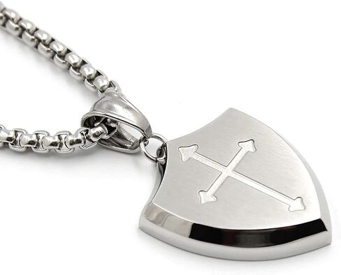 Lemu Mens Cross Necklace Shield Armor of God Pendant with Bible Verse Joshua 1:9 Stainless Steel in Saudi Arabia