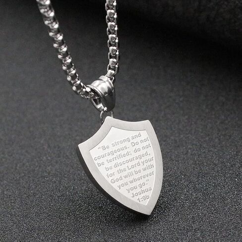 Lemu Mens Cross Necklace Shield Armor of God Pendant with Bible Verse Joshua 1:9 Stainless Steel in Saudi Arabia