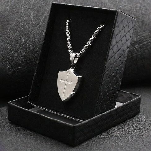 Lemu Mens Cross Necklace Shield Armor of God Pendant with Bible Verse Joshua 1:9 Stainless Steel in Saudi Arabia