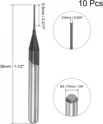 uxcell End Mill CNC Router Bits, 0.8mm x 6mm 1/8" Shank Diamond Film Coated Carbide Engraving Bit Milling Cutter Right Hand for PCB Plastic Fiber Wood 10pcs in Saudi Arabia