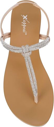 XAPPEAL Kali - Women's Open Toe Rhinestone T-Strap Slingback Flat Sandals in Kuwait