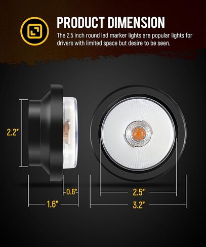 Partsam 5 قطع 2.5 بوصة كهرمان مستدير 13 شاحنة مقطورة LED مصابيح إزالة العلامات الجانبية مع عاكسات، مقاومة للماء IP67، تتضمن أسلاك التوصيل المصنوعة وحلقات مطاطية in Saudi Arabia
