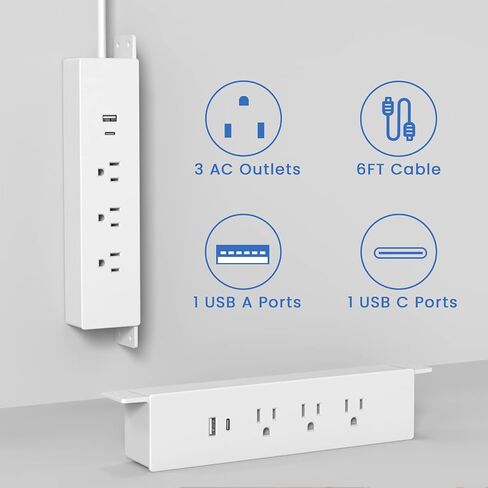 Under Desk Power Strip, Haylink Desk Outlet Station with 3 AC Outlets, 2 USB Ports, 6FT Cable, Desk Mount Power Strip for Home Office Conference, UL Listed(Black) in Saudi Arabia