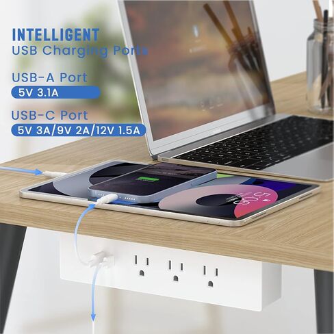 Under Desk Power Strip, Haylink Desk Outlet Station with 3 AC Outlets, 2 USB Ports, 6FT Cable, Desk Mount Power Strip for Home Office Conference, UL Listed(Black) in Saudi Arabia